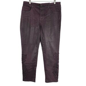 Soft Surroundings Straight Leg Ankle Coated Pants Size 16 Lace Applique‎ NWT